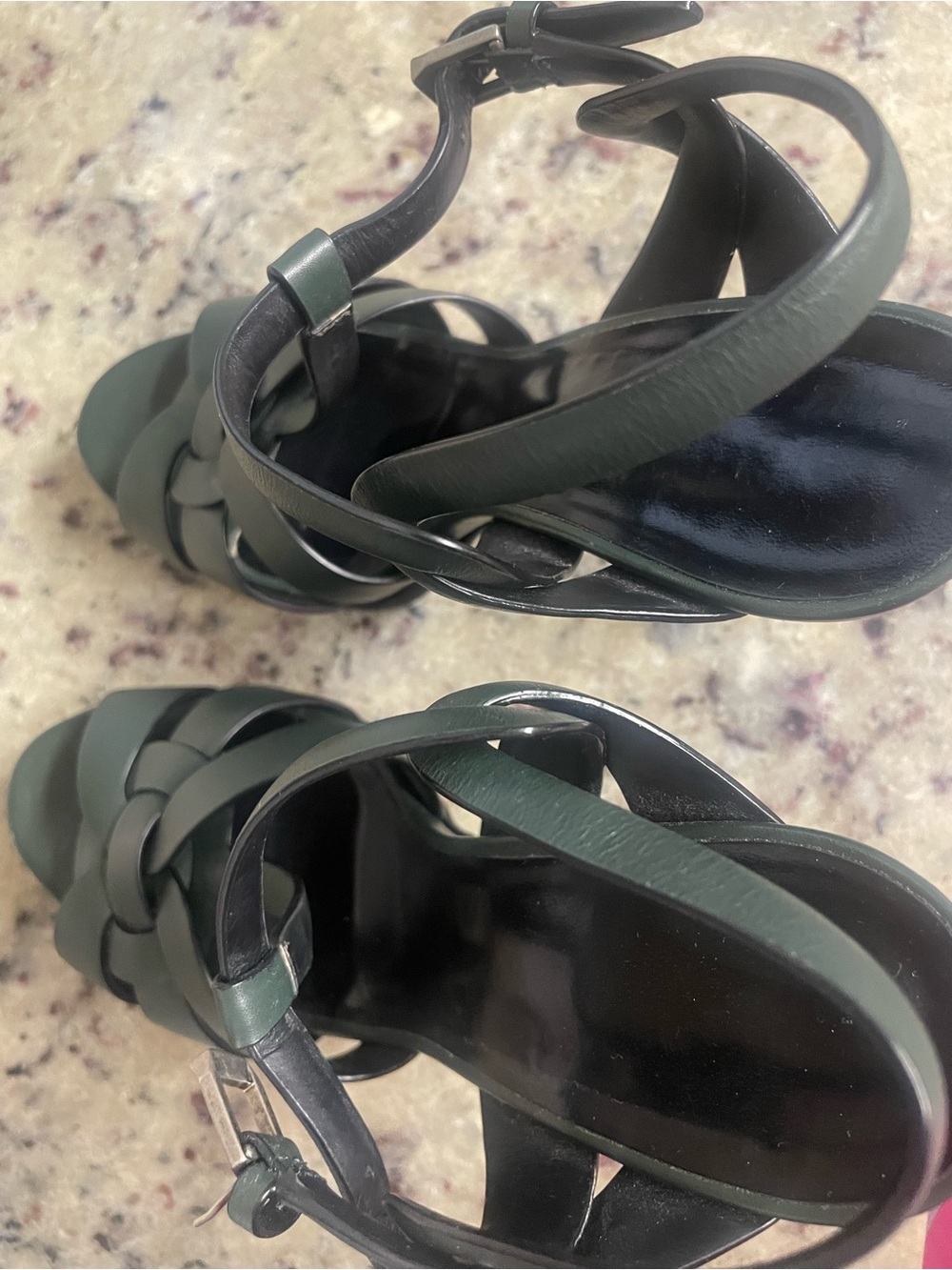 Saint Laurent Tribute Platform Sandals Heels Dark Green size 41 Smooth leather - Picture 10 of 15